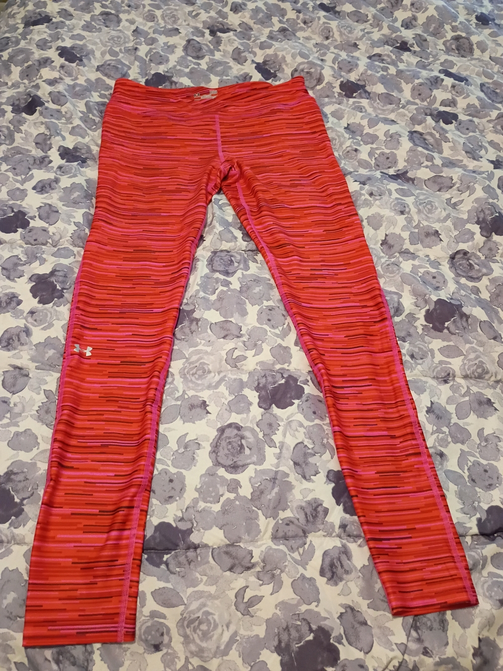 Under Armour Red & Pink Striped Performance Leggings